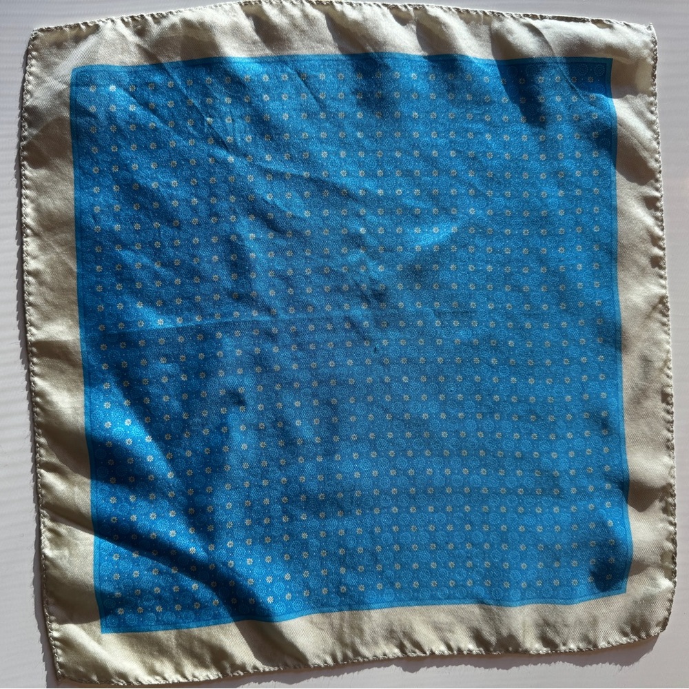 Blue and Tan 100%Silk Pocket Square